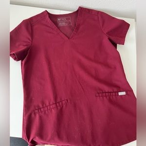 FIGS Burgundy Casma Three Pocket Scrub Top